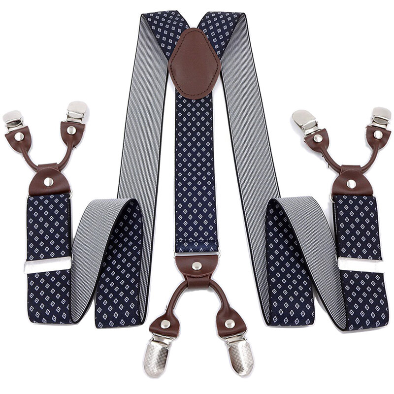 Vintage Suspenders for Men Heavy Duty Big Tall 3.5*120cm Wide Y Back 6 Metal Clips Adjustable Elastic Trouser Braces Strap Belt