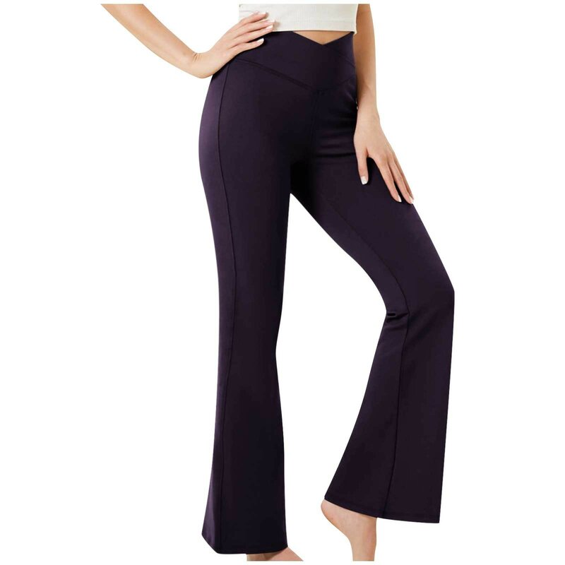 Womens Slim Fit Stretch Pants Daily Causal Fitness Yoga Pants Gym All-Match Sports Flared Trousers Solid High Waist Active Pants