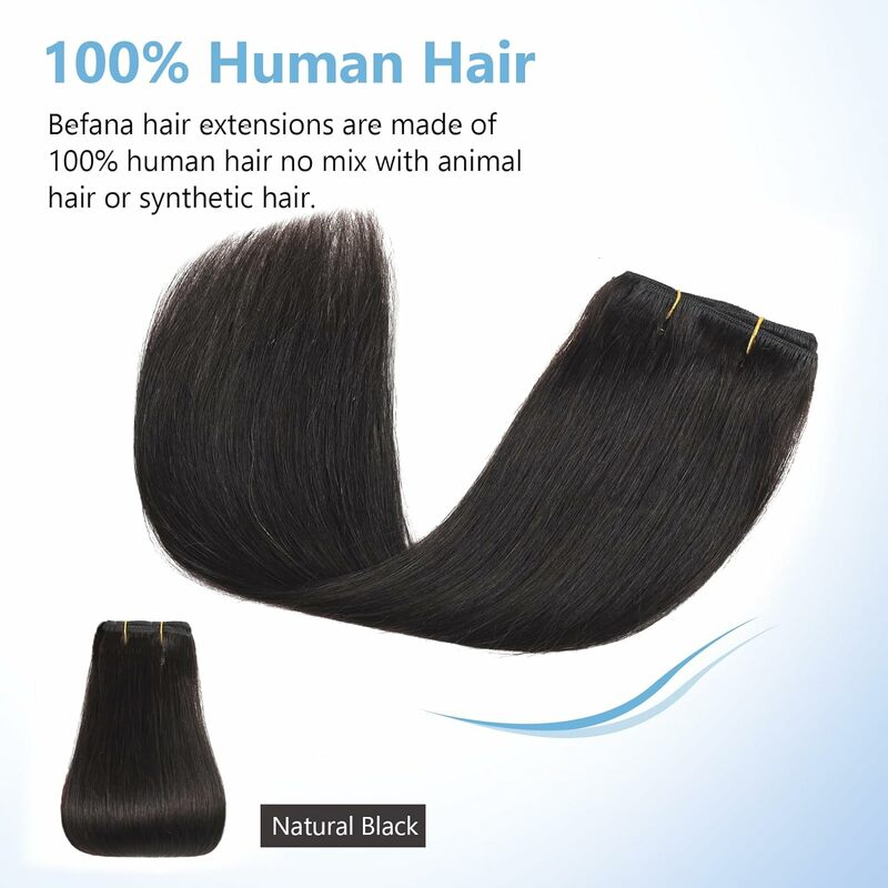 Rechte Clip In Hair Extensions Echt Menselijk Haar Dubbele Inslag Naadloze Clip Ins Zwarte Kleur 1 # Voor Vrouwen 22-24 Inch 100 G/set