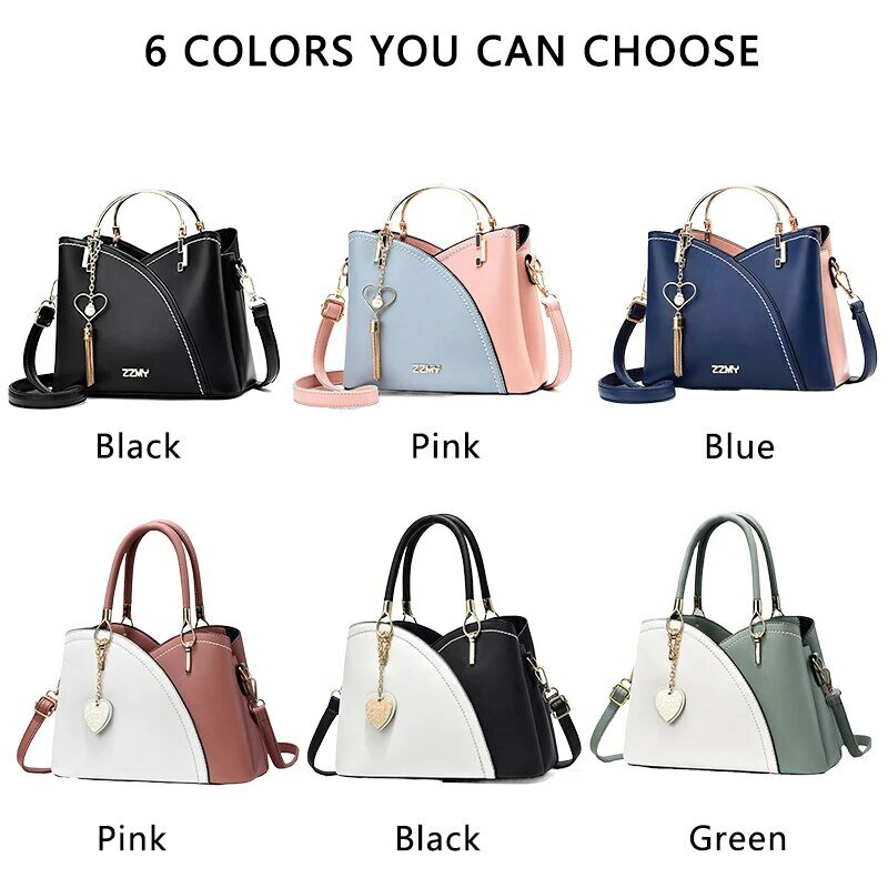 Women Patchwork Handbags PU Leather Purse Block Handle Tote Bags Fashion Large Capacity Stitching Totes Satchel Shoulder Bag New