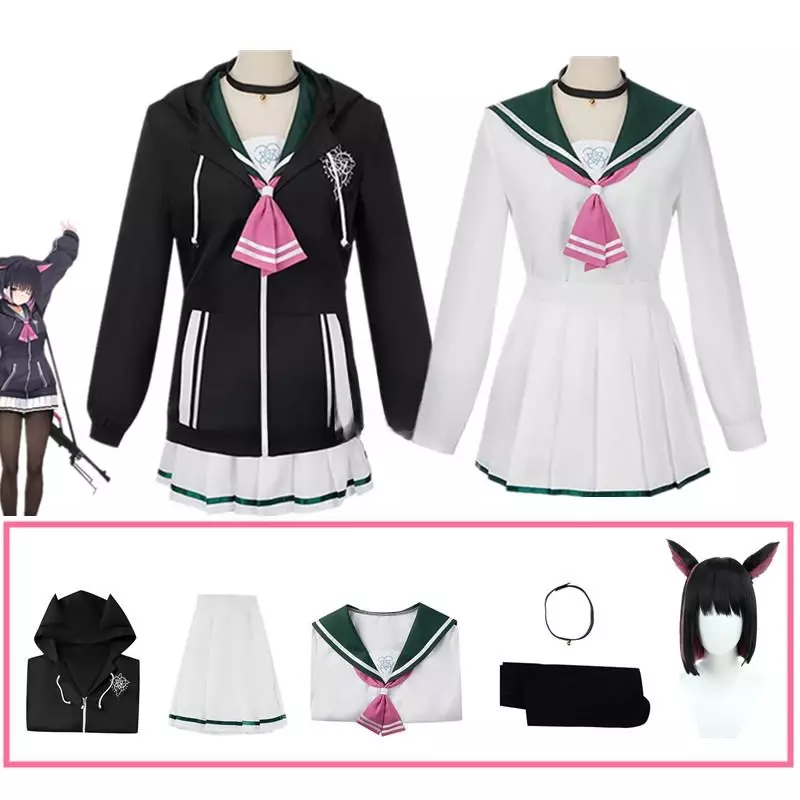 Anime Blauw Archief Kyoyama Kazusa Cosplay Kostuum Voor Vrouwen XS-XXXL Meisje Zwarte Hoodie Matroos Pak Rok Roze Vlinderdas Halloween