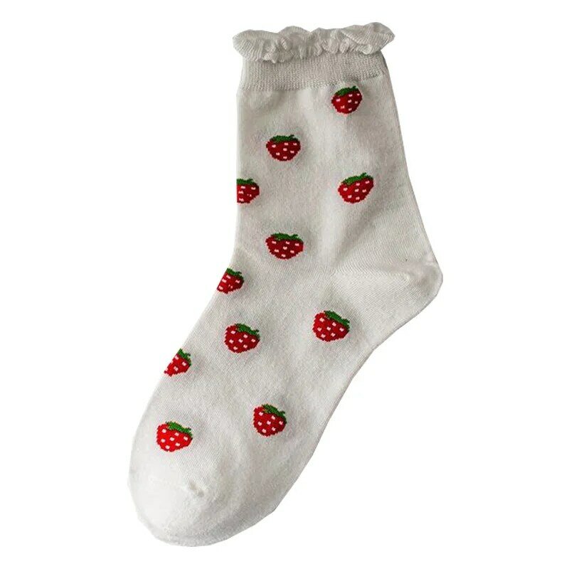 Weiße Bubble Socken für Frauen Mid-Calf Socken Lolita Lace Strümpfe süße Student Erdbeer socken für Frauen