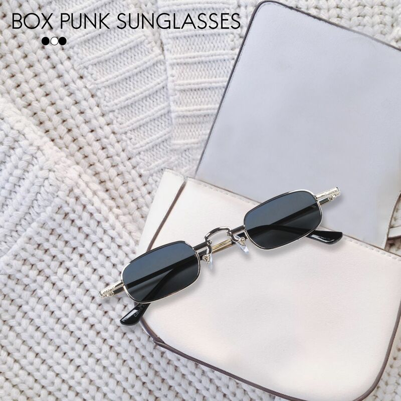 แว่นตาพังก์ย้อนยุคโลหะแว่นตากันแดดทรงเหลี่ยมใสย้อนยุคของผู้หญิง-สีเทาสีดำและสีทอง