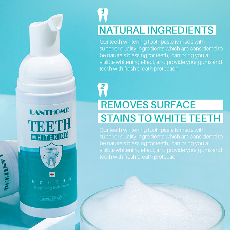 Lanthome-Dentes Professional Whitening Booster Mousse, remoção de mancha dental, creme dental Espuma Limpeza, reparos Gums, 50ml