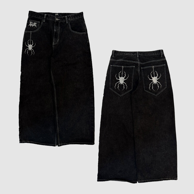 Harajuku Jeans larghi uomo donna Retro Gothic Skull Pattern pantaloni della tuta larghi Y2K High Street Punk Hip Hop pantaloni a gamba larga Unisex