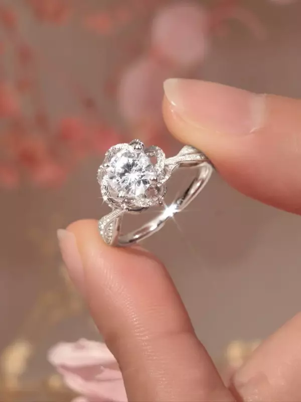 Mencheese New Fanxuan Rose Fountain Diamond Ring Sterling Silver 1-2 Karat Diamond Ring proposta fede nuziale