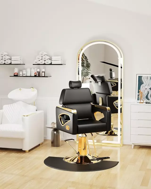 Профессиональное кресло с откидной спинкой и съемным подголовником, парикмахерское кресло с премиум стальной рамой, удобное и элегантное