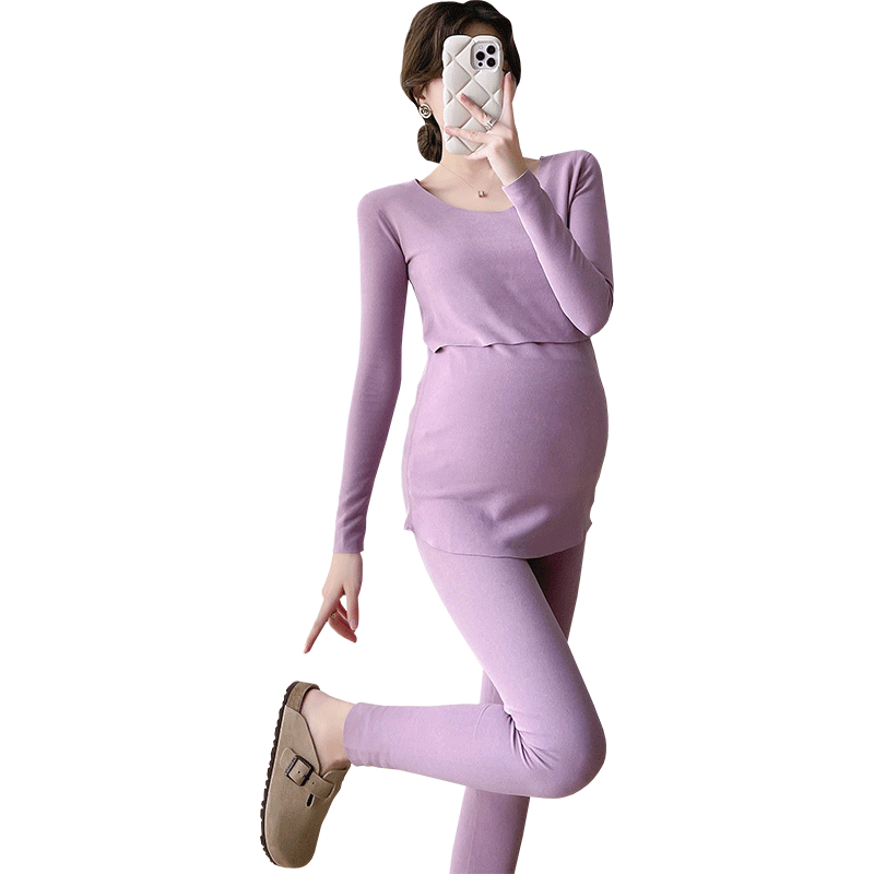 Conjunto de ropa para mujer embarazada, Leggings Camiseta de lactancia de terciopelo de doble cara y para el vientre, trajes de lactancia de maternidad, Invierno