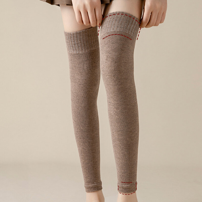 Aquecedores de perna elásticos anti-atrito para mulheres, meias altas para coxa, capa de perna de lã tricotada, leggings térmicos, proteção, sólido, inverno