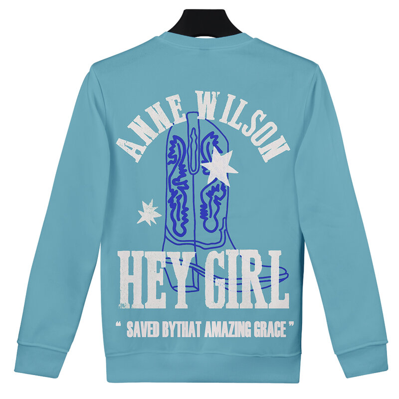 Anne Wilson Hey Girl Boot Heather niebieska bluza Crewneck typu Streetwear z długim rękawem 2023 Casual Style męskie ubrania damskie