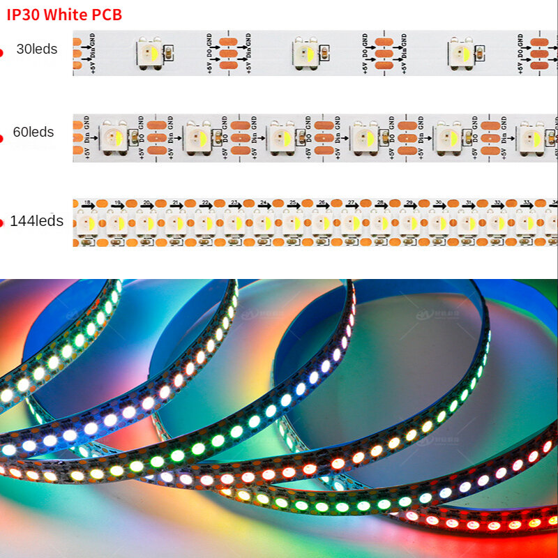 SK6812 RGBW Led Strip Light 4 IN 1 Similar WS2812B 30 60 144 LEDs/m Individual Addressable RGBWW Led Lights IP30 65 67 DC5V