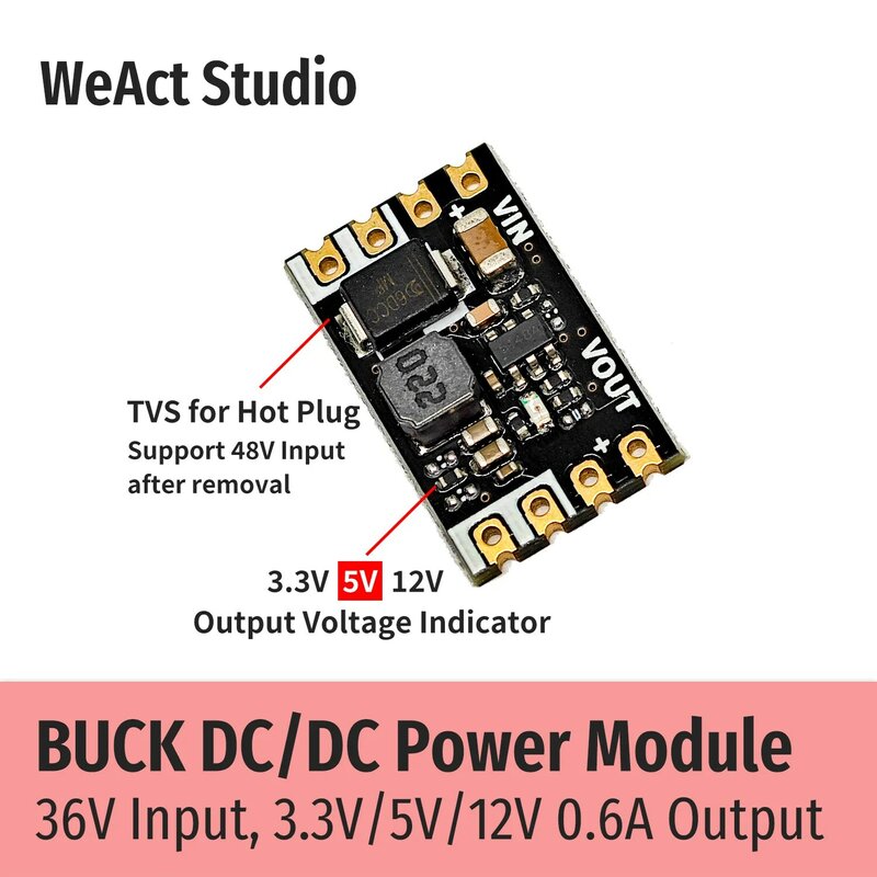 WeAct Buck Step-Down modulo di alimentazione DC/DC 36V ingresso massimo 3.3V/5V/12V uscita 0.6A corrente massima