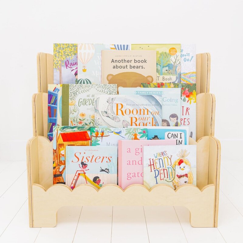 Деревянная детская книжная полка с зубчатыми краями, идеальная высота, 3-уровневая книжная полка Монтессори для детей, прочный детский книжный шкаф для K