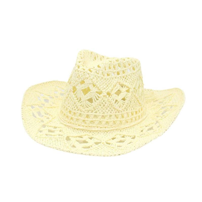Summer Outdoor Men Women Hand-woven Western Cowboy Straw Hats Jazz Cap Breathable Hat Sun Brim Protection Wide Beach N1E7