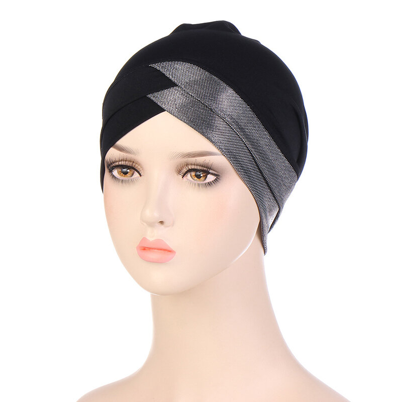 Bright Silk Islamic Caps Forehead Cross Inner Hijab Cap Muslim Women Hijab Luxury Bonnet Hat Islamic Underscarf Turbante Mujer