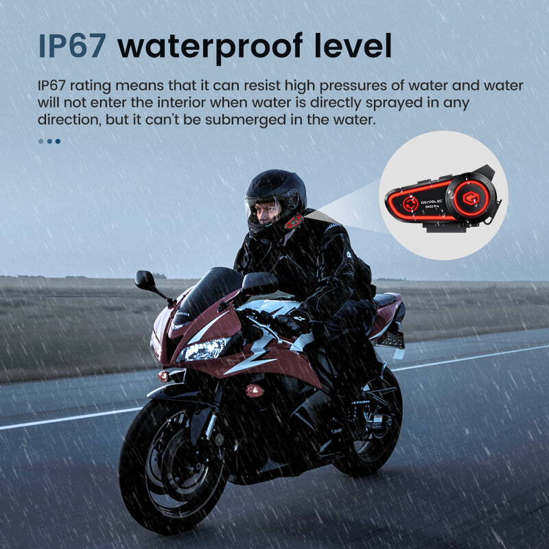 GEARELEC DK02 Pro Motorcycle Helmet Bluetooth 5.2 Intercom Headset 2 Riders IPX7 Waterproof Wireless Communication System
