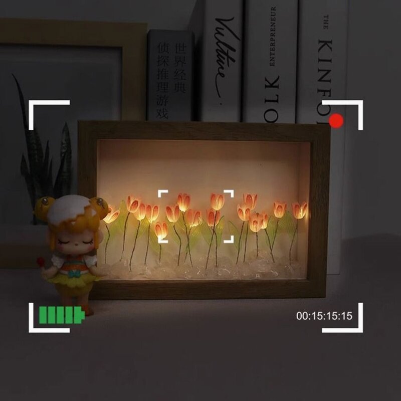 ไฟกลางคืนดอกทิวลิปน่ารักทำมือแบตเตอรี่ไฟ LED โคมไฟดอกไม้ตกแต่งห้องสไตล์แฟนสาว