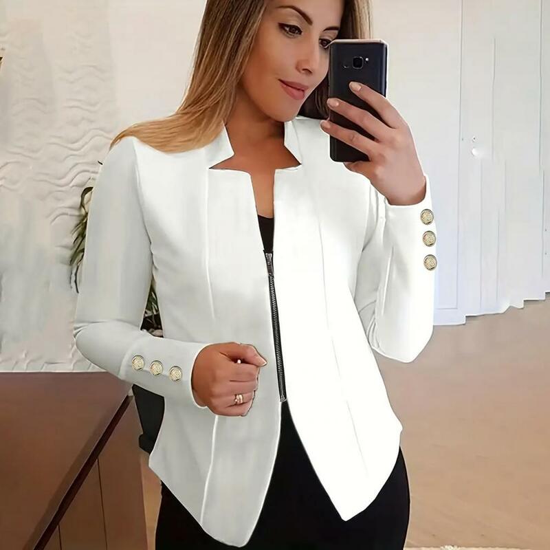 Spring Autumn Business Suit Coat Professional Women's Slim Fit Business Suit Coat with Notched Collar Zipper Placket for Spring