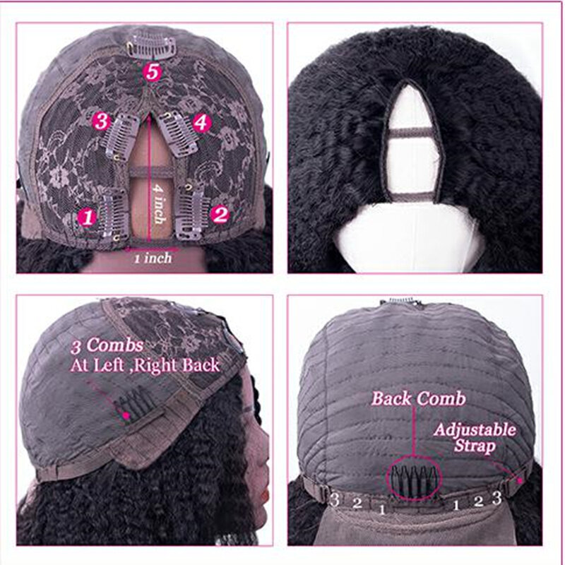 Topnormantic-Peluca de cabello humano ondulado para mujeres negras, postizo de pelo Remy brasileño con parte en V de 150 de densidad, color Natural
