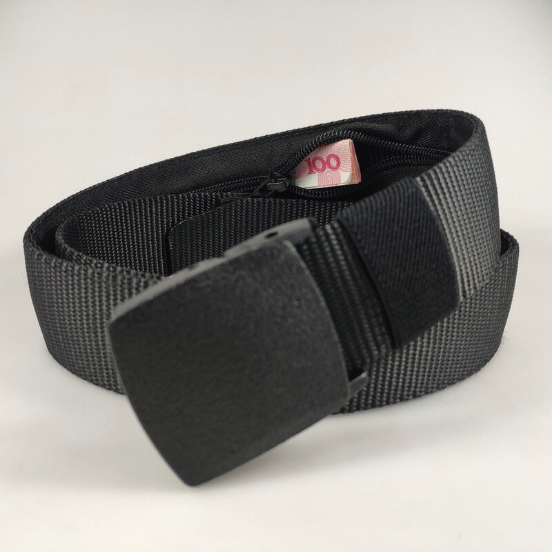Men Outdoor Travel Multi-functional Nylon Canvas Belt Zipper Purse Hiding Money Tactical Belt Anti-theft