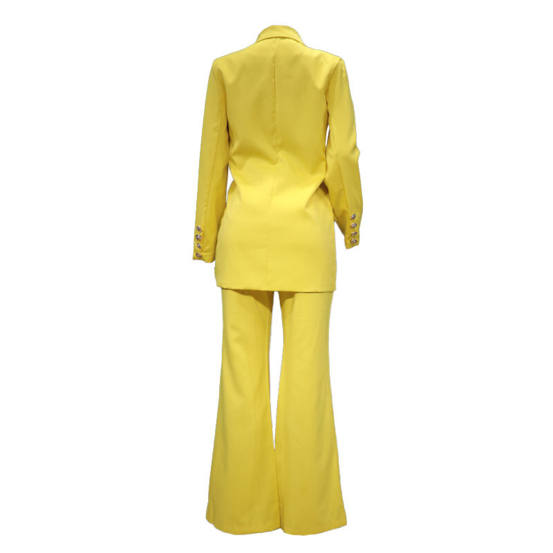 Calças de perna larga e conjunto de blazer feminino, terno casual, monocromático, outono, conjunto de 2 peças, 2023
