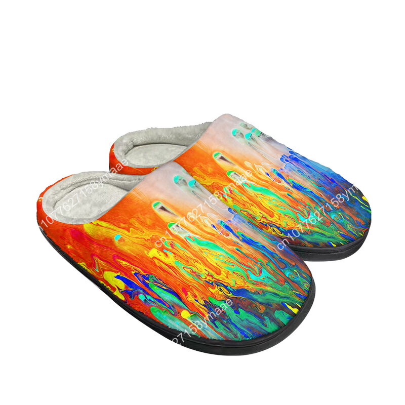 Zapatillas Multicolor abstractas para hombre y mujer, sandalias personalizadas de algodón, zapatos informales de felpa para mantener el calor, zapatillas térmicas cómodas