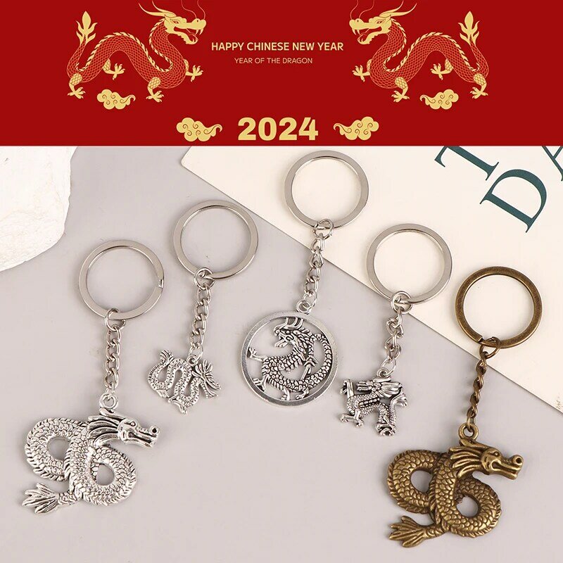 Gantungan kunci naga Cina, Aksesori dekorasi tas ransel cincin kunci mobil liontin naga 2024