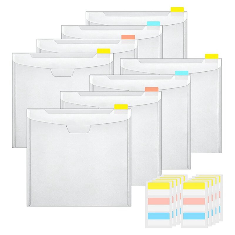Horizontale Transparante Vijl Zak Pp Snap Bag Mini Briefpapier Opslag A5 Informatie Tas Bestand Tas Met Label (8 Stuks)