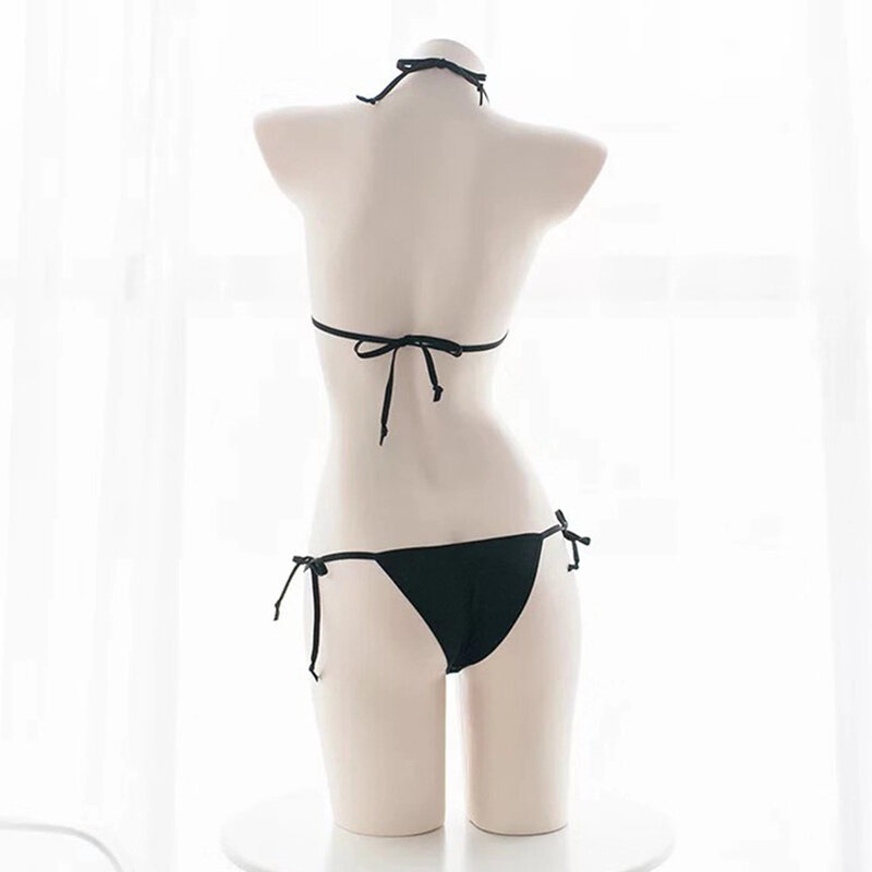 Sexy Mini Biquíni Underwear Set para Mulheres, Lingerie Sem Encosto, Underwear Strappy, Low Rise Briefs, Halter Neck Bra Conjuntos, Swimwear