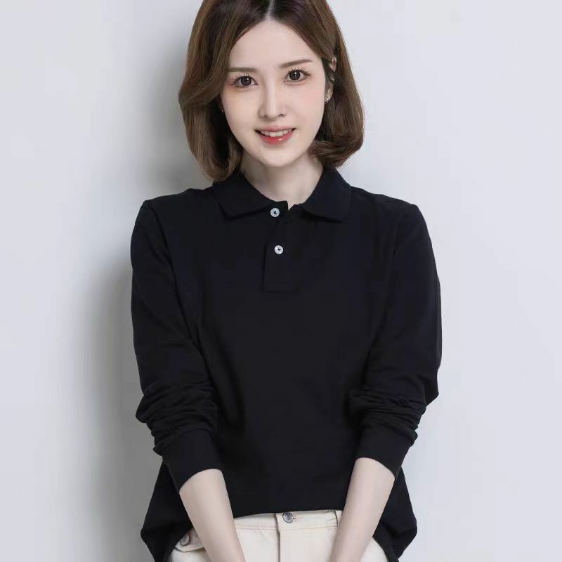 Wysokiej jakości koszulki polo z długim rękawem 100% bawełny Nowy projekt damskich koszulek polo z klapami Femmes Moda Odzież sportowa Koreańskie topy