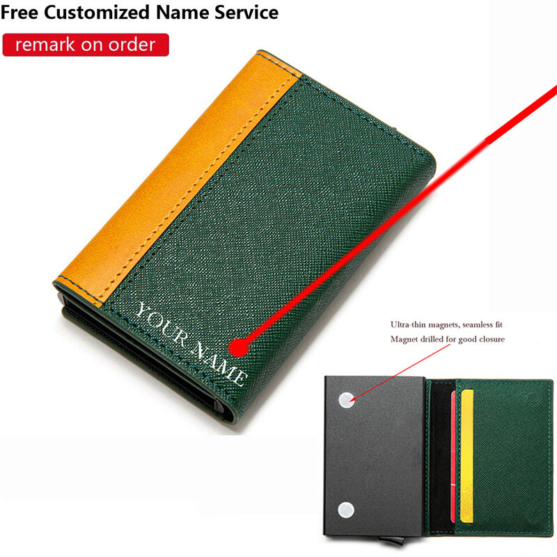 Portefeuille magnétique personnalisé pour hommes et femmes, porte-cartes de crédit RFID, portefeuille antivol, porte-cartes d'identité, sac à main en cuir, étui à cartes