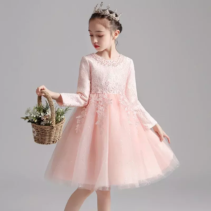 Girls' Dress 2023 Autumn New Children's Wear Mesh Princess Dress Children's Dress Flower Children's Piano Performance Dress Autu