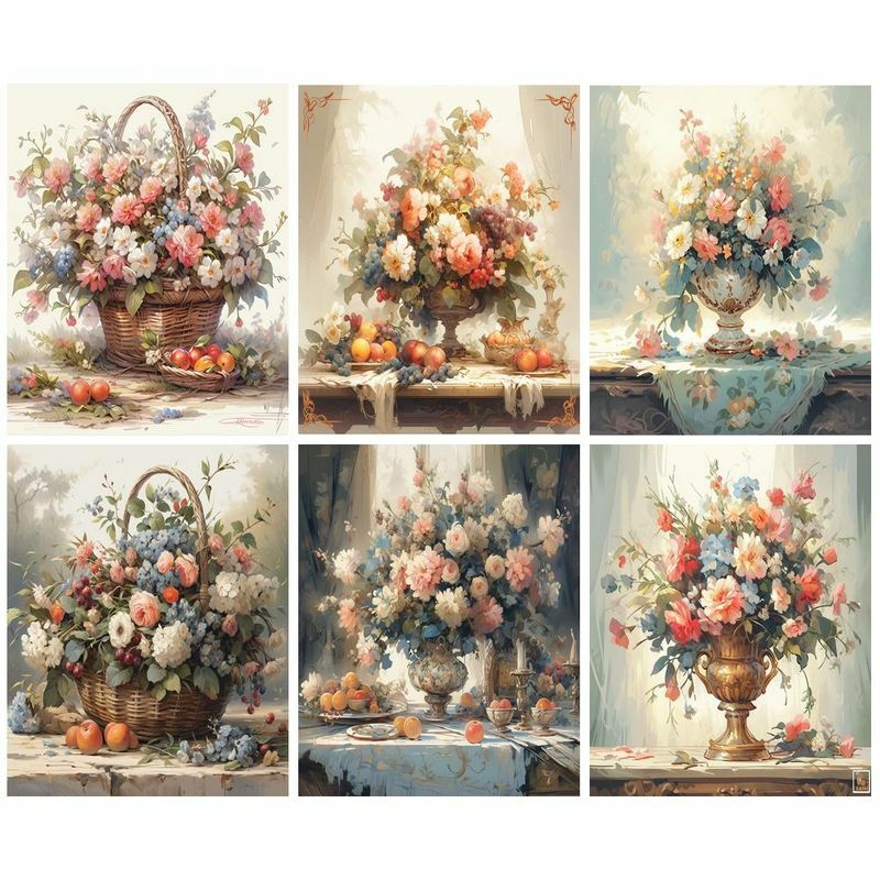 GATYZTORY DIY Frame Painting By Numbers Flower Basket HandPainted Wall Art Picture Painting By Number Drawing On Canvas Diy Gift