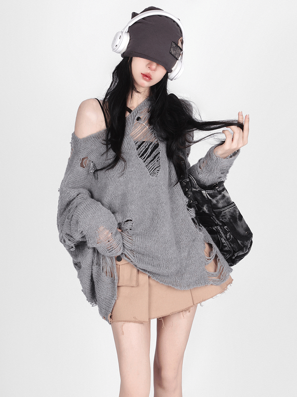 Conjunto de dos piezas de suéter japonés para mujer, ropa exterior suelta, Chaleco de punto con agujeros, novedad de primavera y otoño