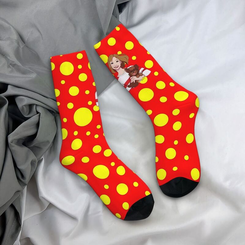 ถุงเท้าลายจุดสีเหลืองเล็กๆสีแดงถุงเท้ายาวแนวฮาราจูกุชุดถุงเท้ายาวทุกฤดูสำหรับเป็นของขวัญสำหรับทุกเพศ