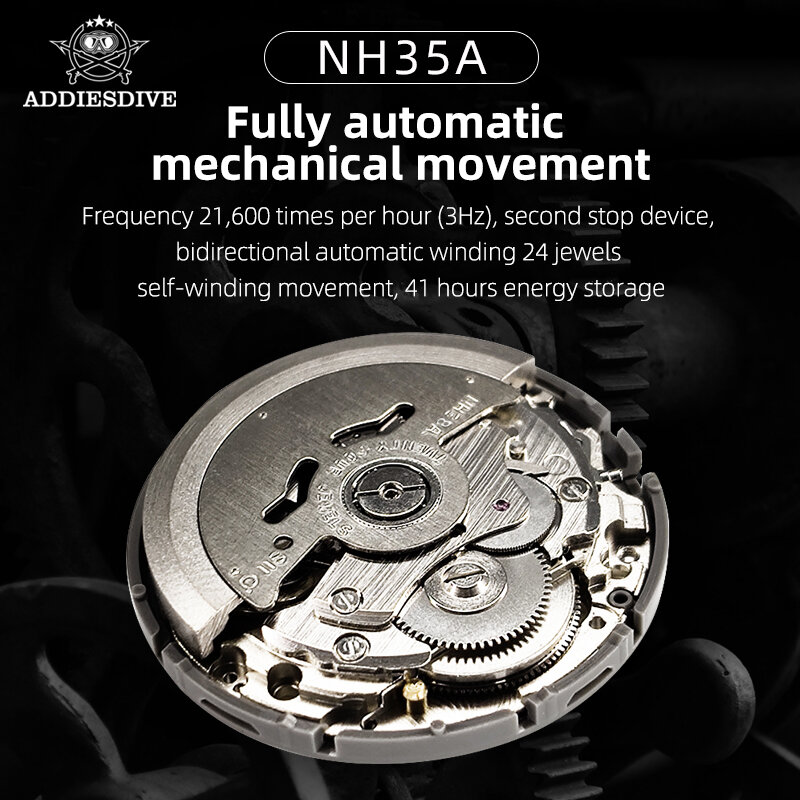 Addiesdive NH35 automatyczne zegarki mechaniczne kopułowe szkło kryształowe 100m wodoodporne BGW9 zegarek świetlny tarcza 39mm