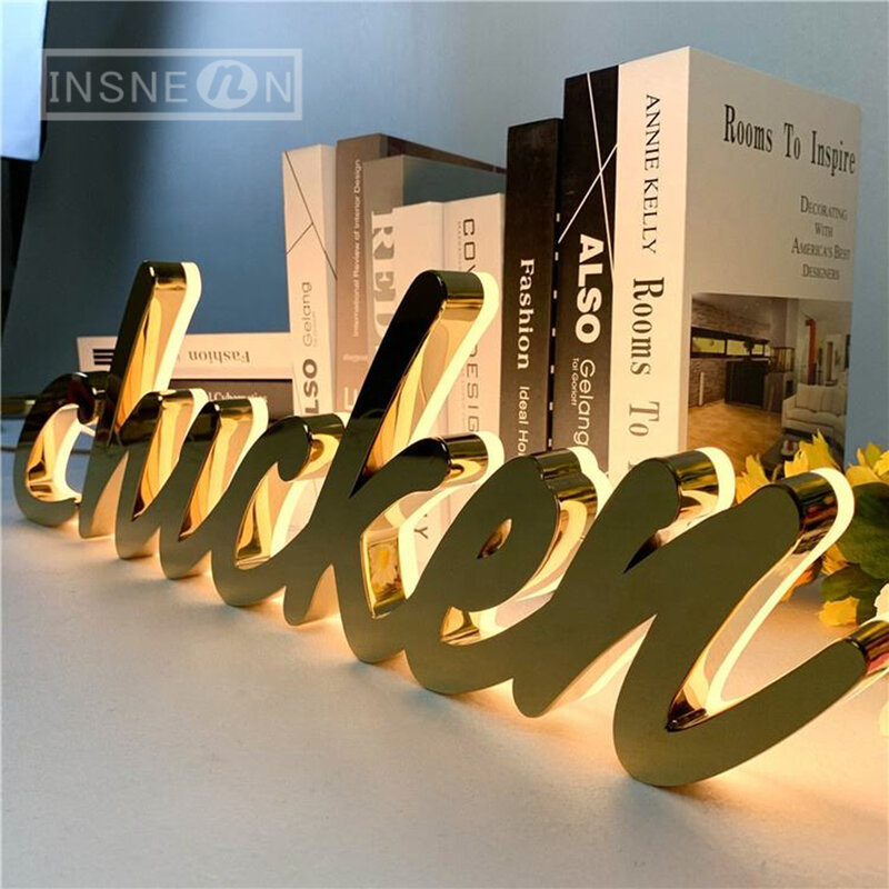 Letrero LED de acero inoxidable con letras retroiluminadas personalizadas, letrero luminoso de Metal impermeable para exteriores, empresa, interior y oficina