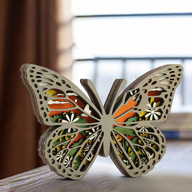 Papillon creux en bois 3D, ornement de la Saint-kk, accessoires photo de vacances, décoration de bureau l'inventaire, cadeaux artisanaux, 1 pièce
