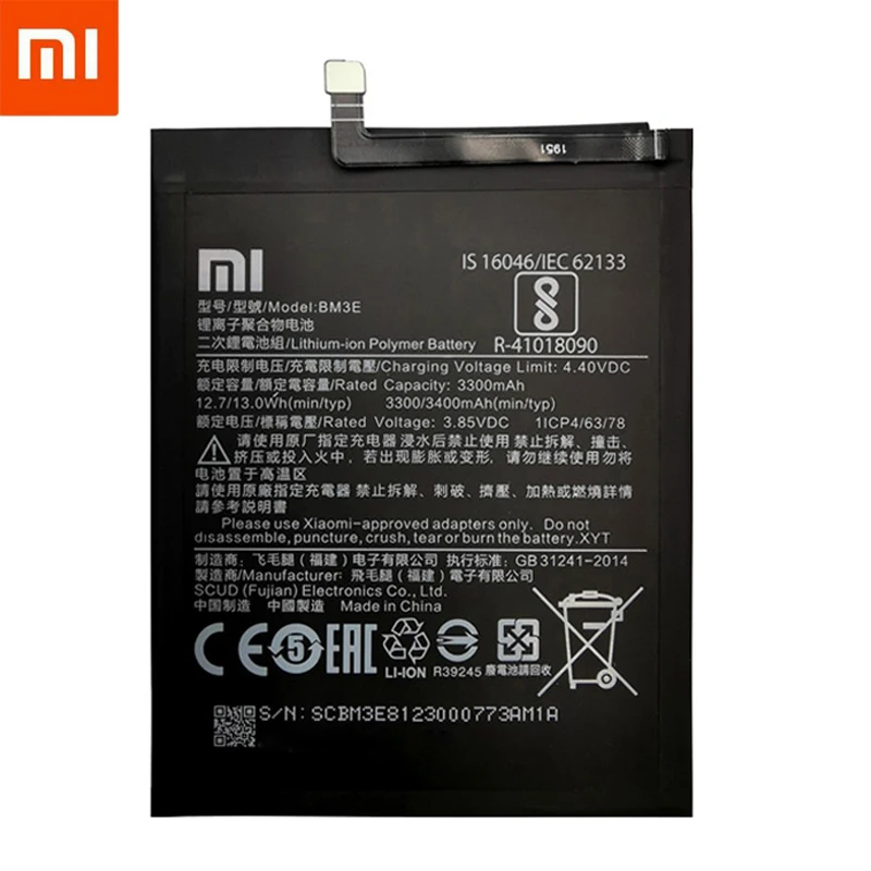 Xiao Mi Original Phone Battery BM3E For Xiaomi Mi 8 Mi8 M8 Real 3400mAh High Quality Replacement Battery Free Tools+Stickers