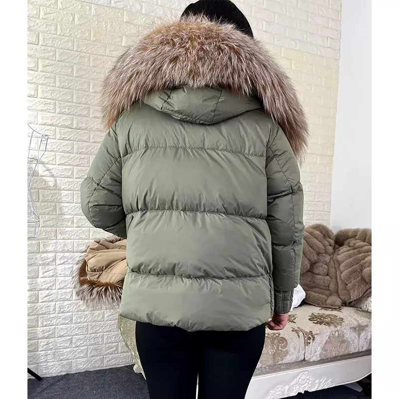 MAOMAOKONG 2023 Winter Women Warm White Duck Down Jacket Natural Real Fox Fur Collar Hood Puffer Coat Thick Luxury Outerwear