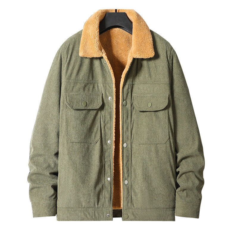 Inverno nuova calda giacca di velluto a coste da uomo moda foderata in pile cappotto Cargo spesso capispalla termica Casual abbigliamento maschile
