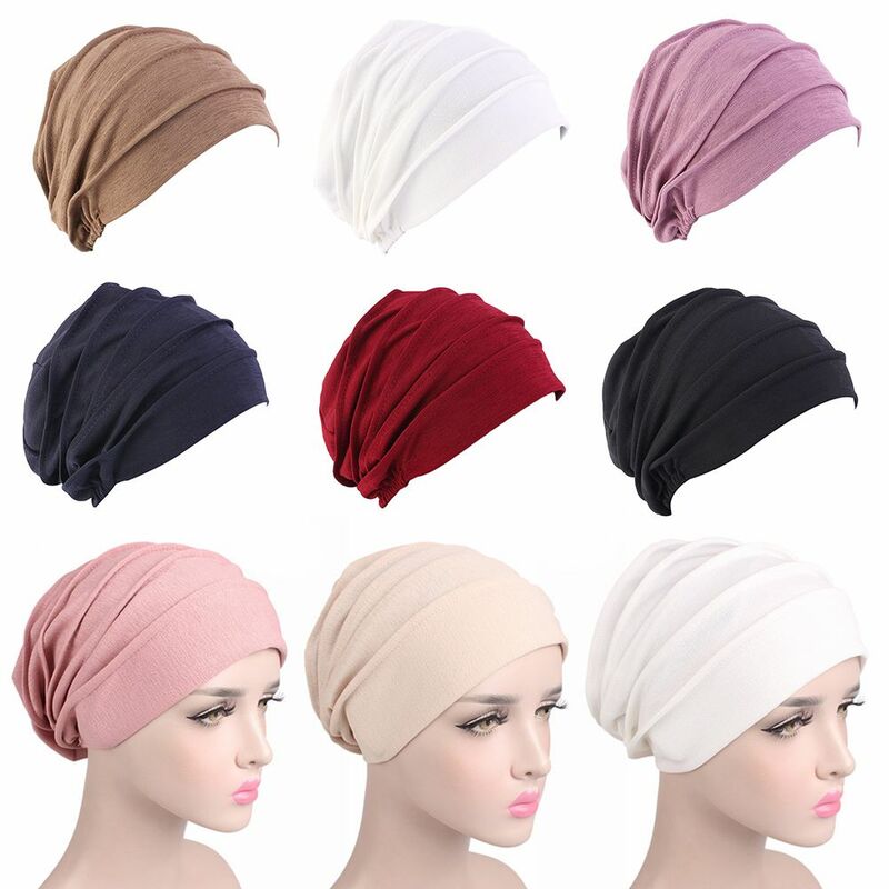Topi tidur elastis, topi kupluk Muslim hangat untuk wanita
