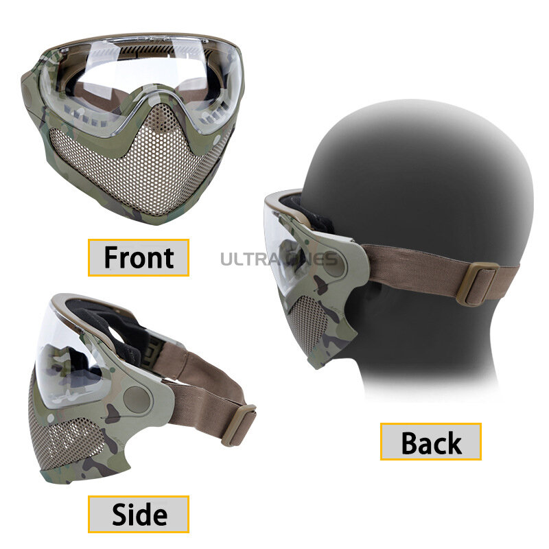 전술 페인트볼 풀페이스 마스크, 3 렌즈 에어소프트 충격 저항 마스크, 야외 사냥 촬영 CS 보호 마스크