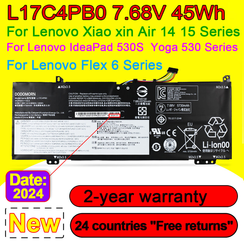 Аккумулятор L17C4PB0 для ноутбука Lenovo Xiaoxin Air 14ARR 15ARR Ideapad 530S 14IKB 15IKB Yoga 530 Flex 6 L17M4PB0 L17C4PB2 7,68 V 45Wh