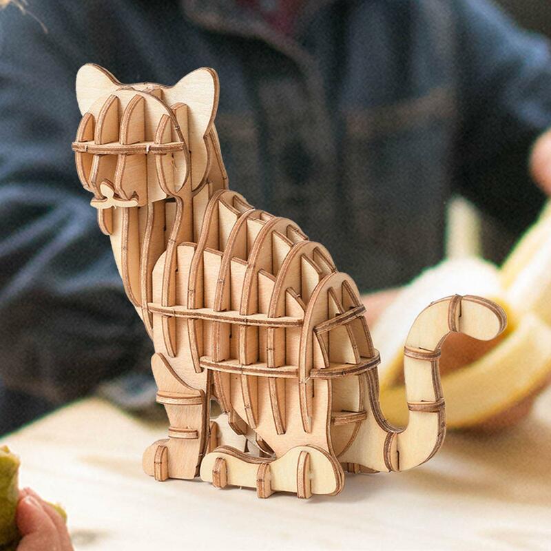 3D Wooden Pet Animal Shape Puzzle Toy, Habilidades Motoras Finas, Portátil, Interativo, Handmade, Desenvolver, Pai, Criança