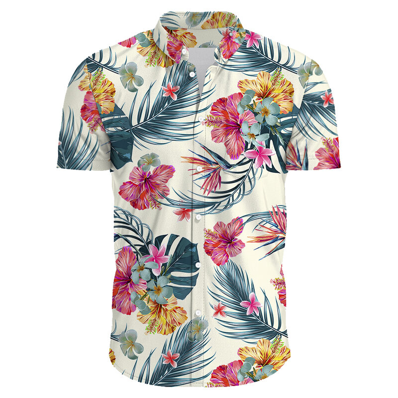 2024 Zomer Heren Casual Bloemenprint Korte Mouwen Top Hawaiiaans Shirt Voor Heren Dagelijks Nieuwe Hoge Kwaliteit Revers Oversized