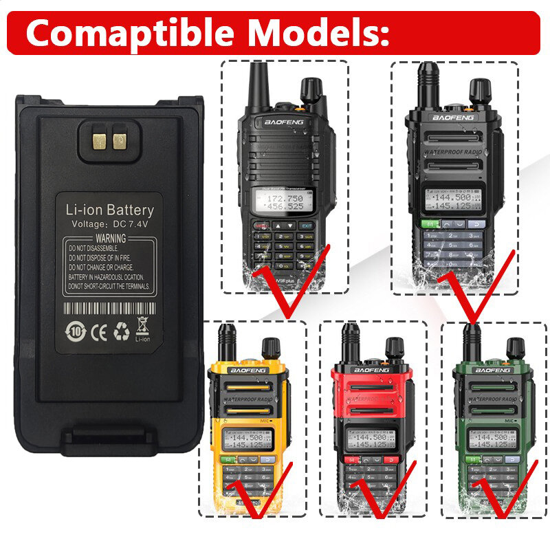Baofeng UV-9RPlus-Type-C Ampliar Bateria Recarregável, Walkie Talkie, Bateria com Carregamento Tipo-C, Rádio, UV-9R Pro, V1, UV9R PLUS