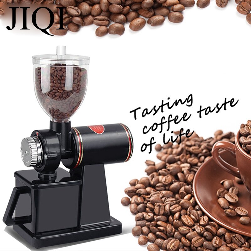 JIQI-molinillo de café eléctrico, máquina de moler granos, espesor ajustable, rebabas planas, 220V/110V, UE y EE. UU.