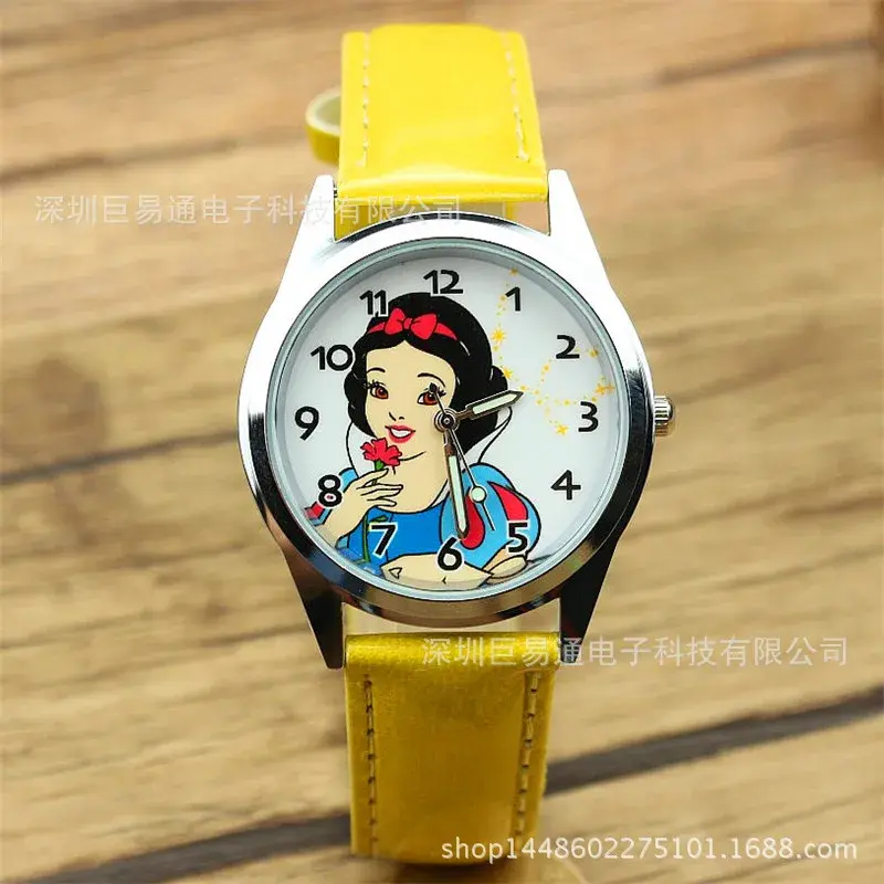 ديزني سنو وايت جلدية حزام ساعة اليد الزجاج الهاتفي دبوس مشبك نمط ساعة للأطفال للبنين والبنات هدية الحاضر ديزني