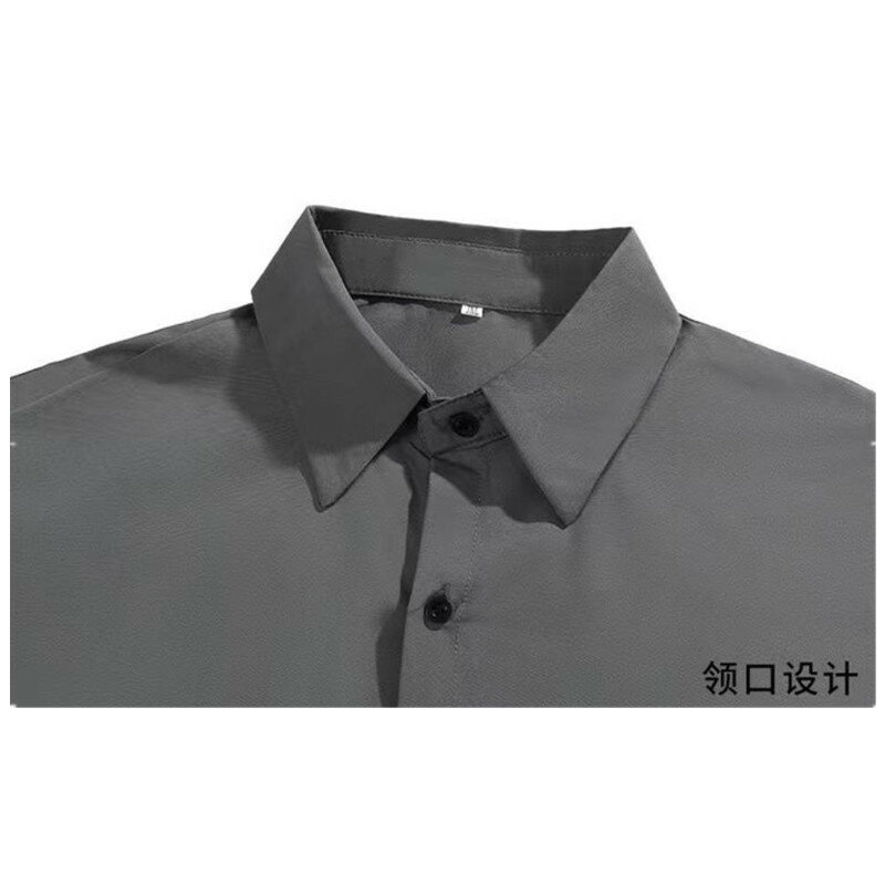 Camicia di seta di ghiaccio da uomo Premium primavera estate sottile camicia da lavoro coreana allentata di lusso solido alla moda camicia drappeggiata con volant B0142